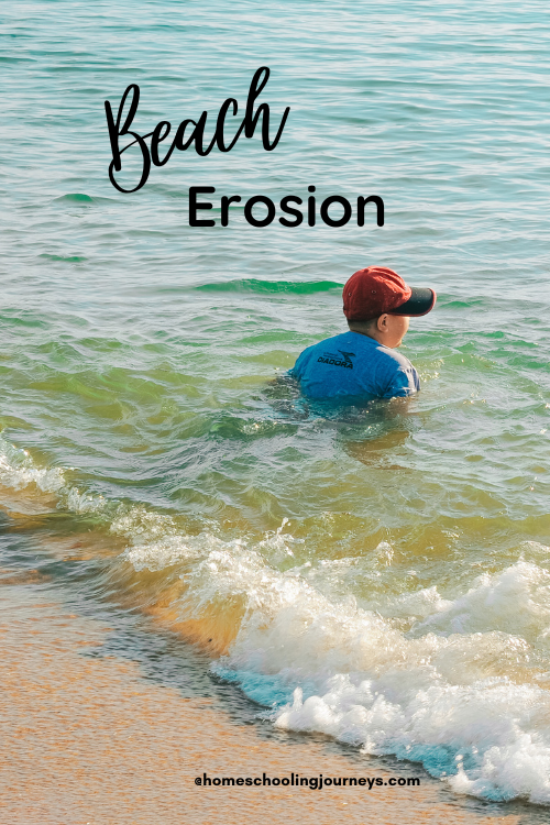 An image of a child at a beach by the shore with the title Beach Erosion. 