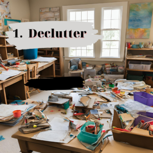 Image showing a cluttered homeschool classroom.