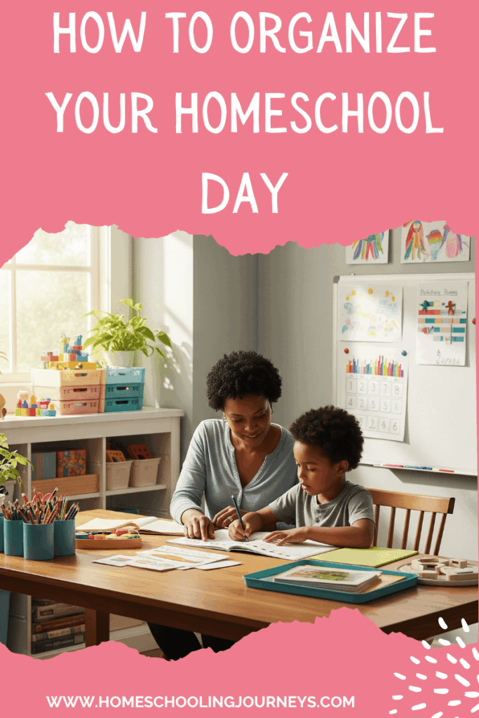 An image of a mother homeschooling her son with the title.