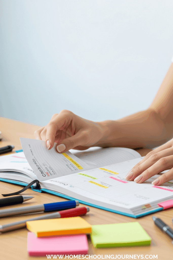 An image of a journal set up as a calendar. Parent is setting homeschool yearly goals.