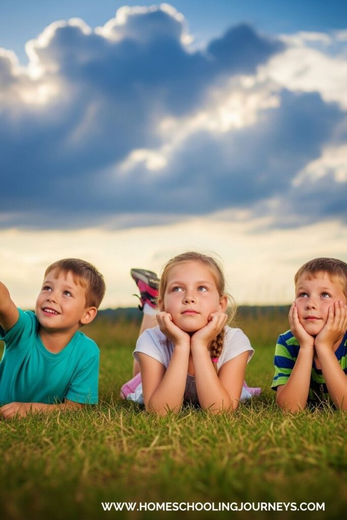 An image of children cloud watching.