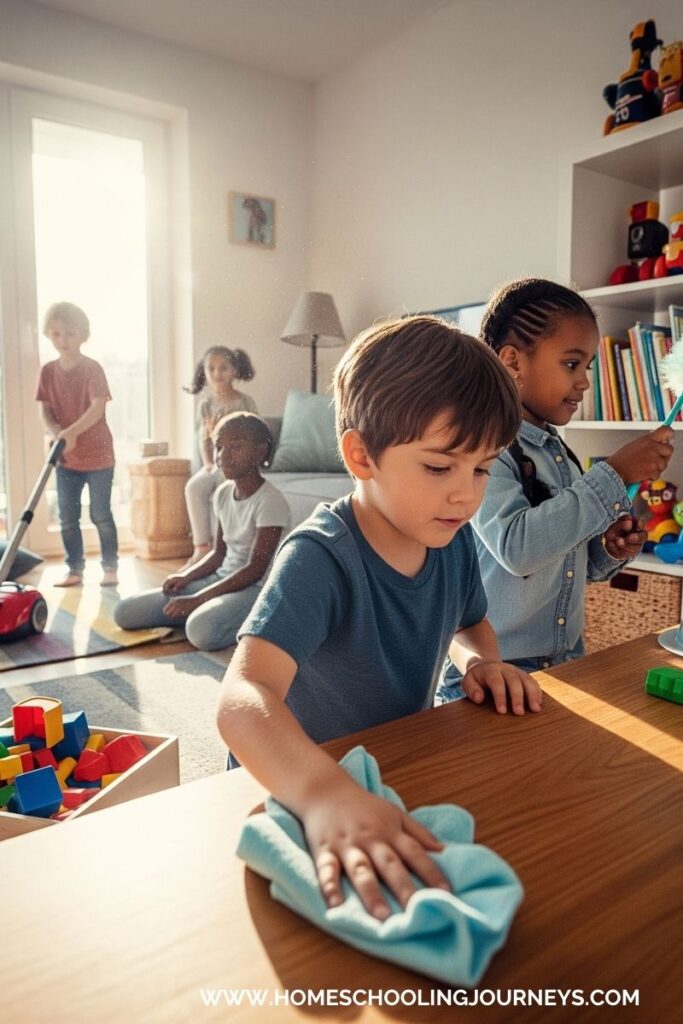 An image of kids helping with house chores.