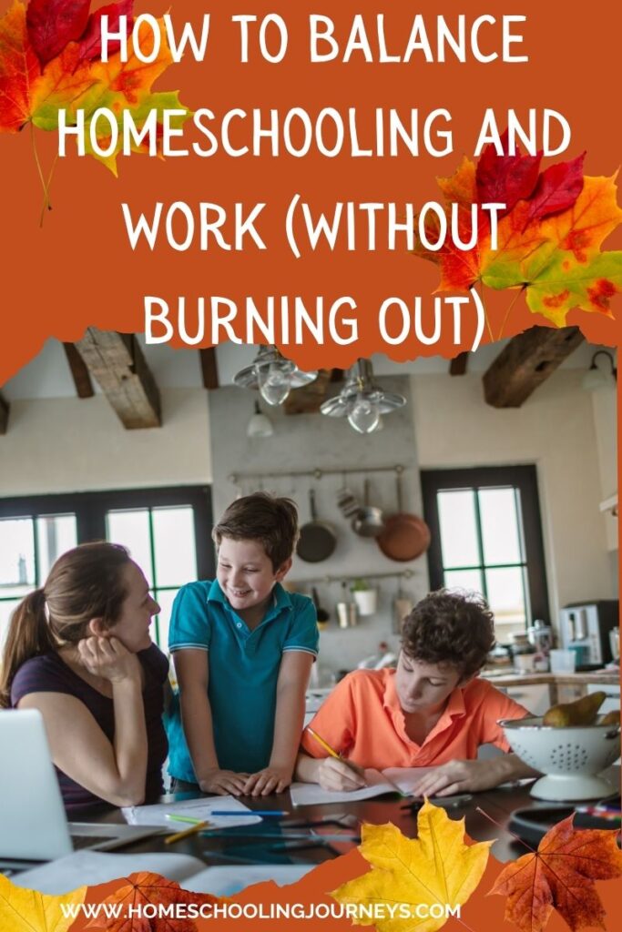 An image of a mom and kids working  on a kitchen table. 