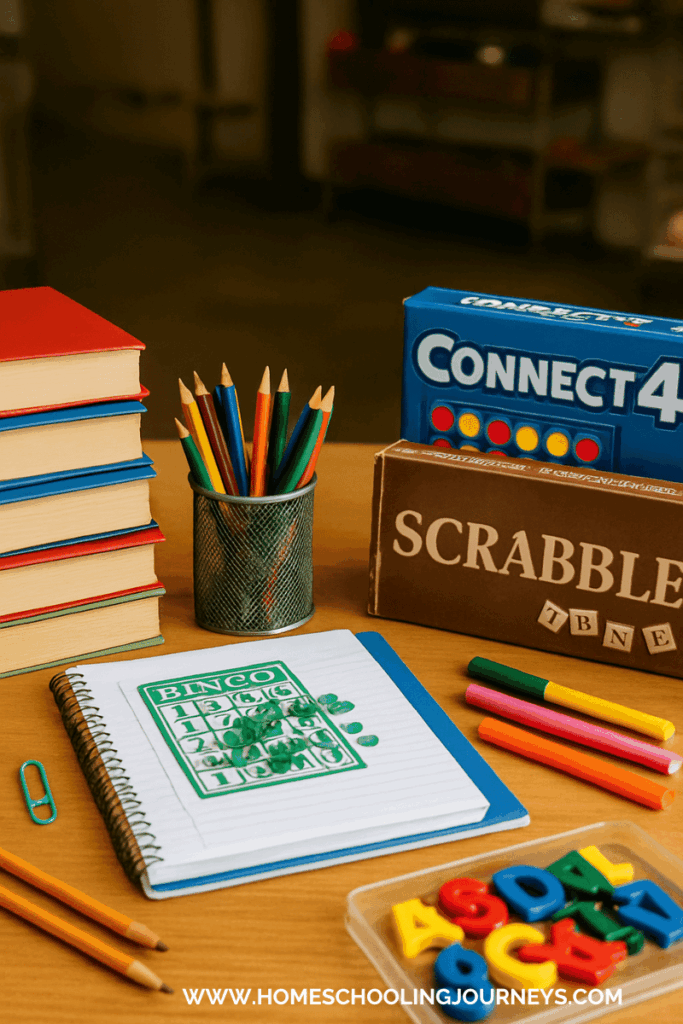 An image of board games and books purchased at a thrift store. 