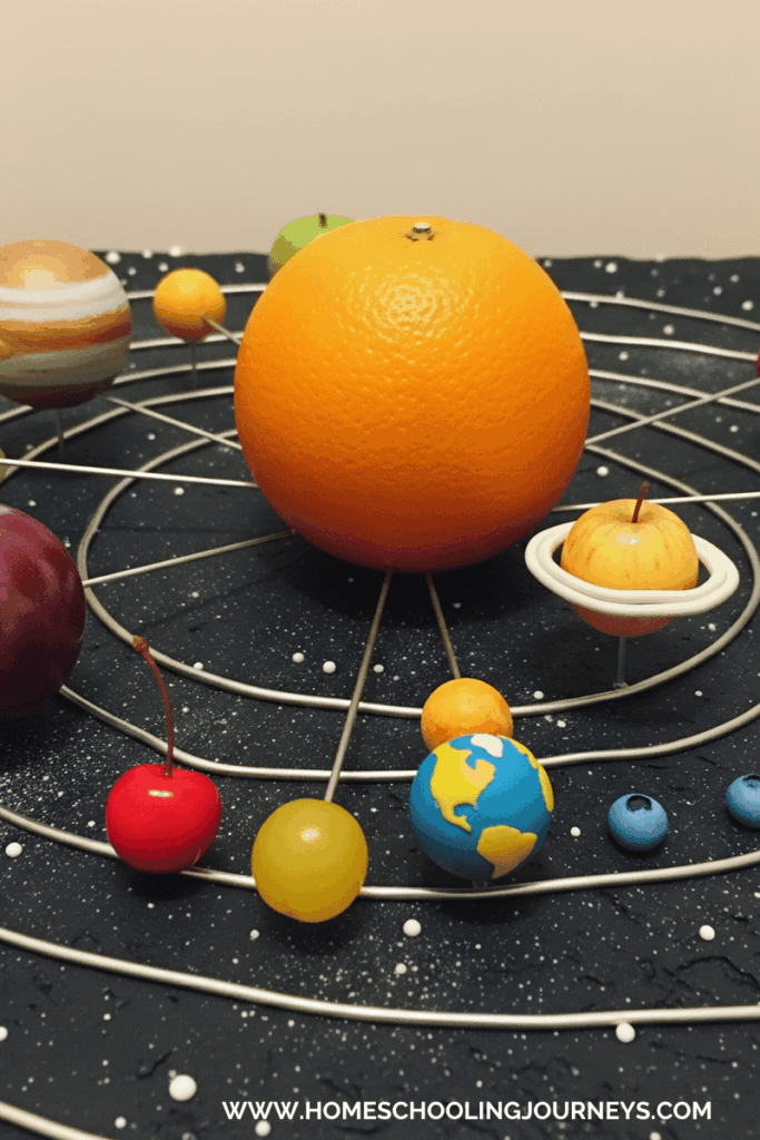 An image of fruit used to create a solar system. 