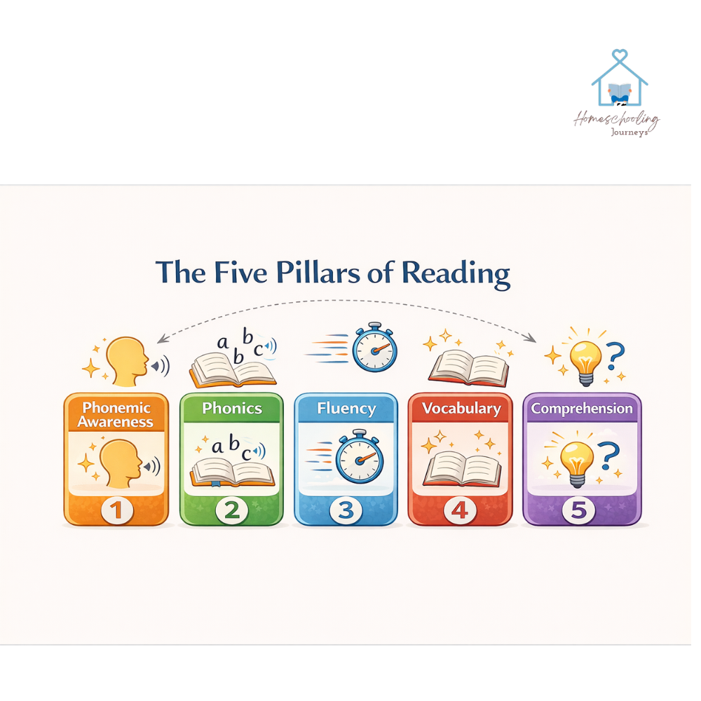 five pillars of reading phonemic awareness phonics fluency vocabulary comprehension